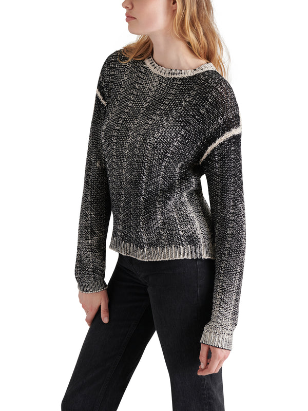 Renzo Two Tone Crew Neck Cable Sweater Black