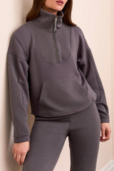 Long Sleeve Mock Neck 1/4 Zip Top Charcoal
