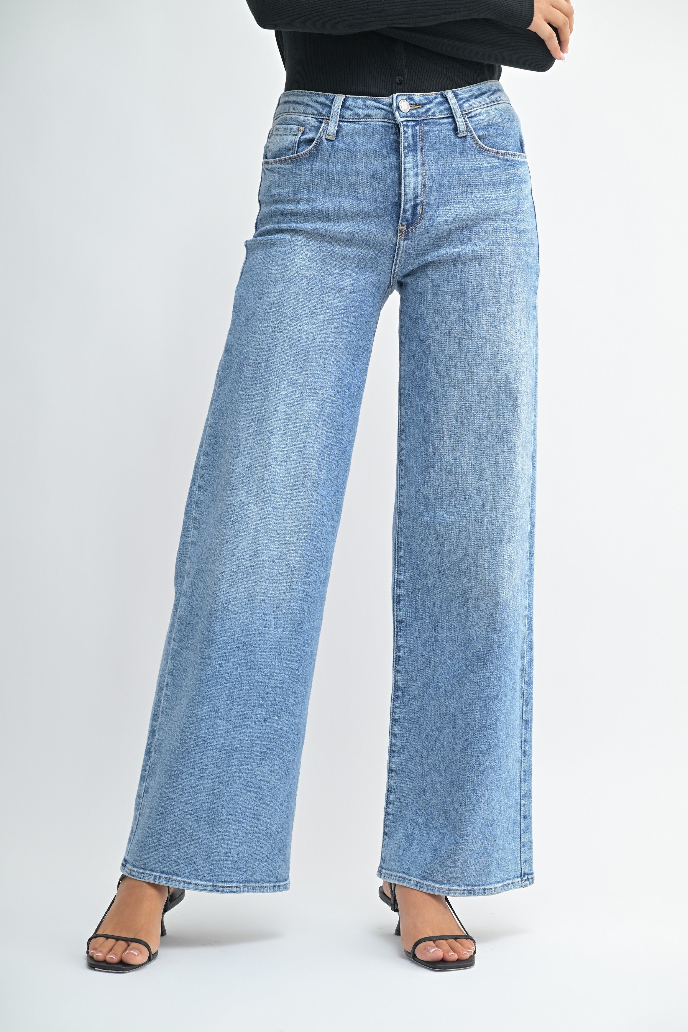 Stretchy Wide Leg Jeans Medium Denim