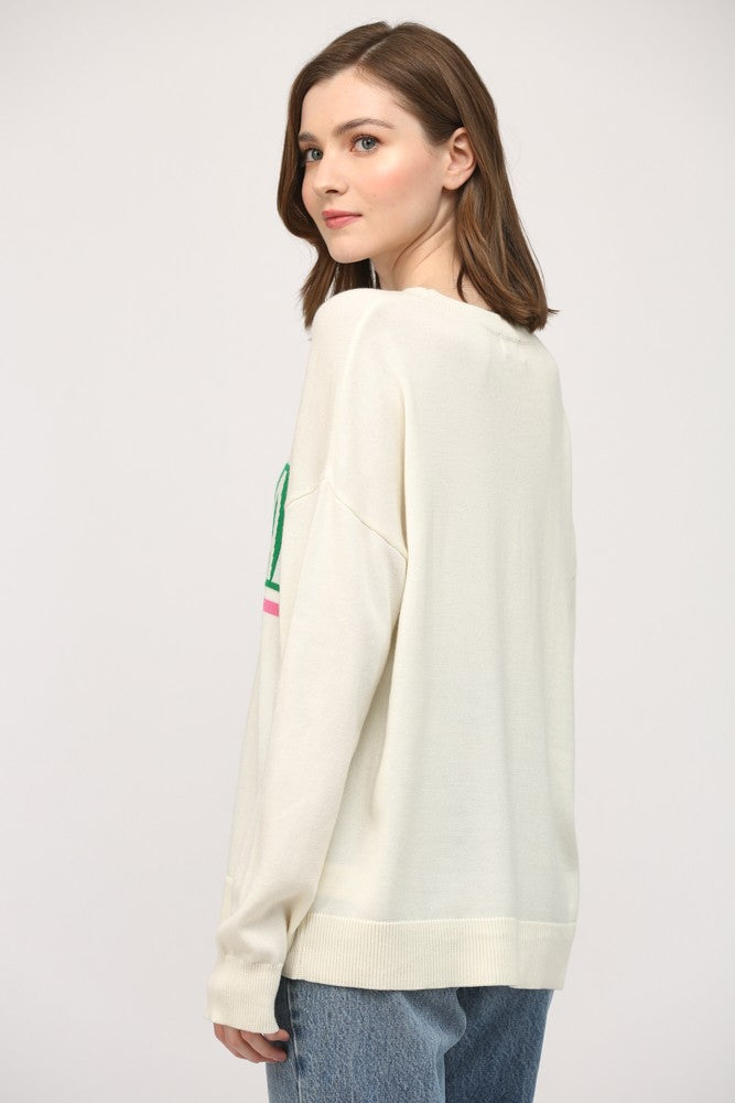 Pickleball Athleisure Crew Neck Sweater Cream