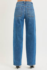 Tied Waistband High Rise Wide Baggy Jeans Dark