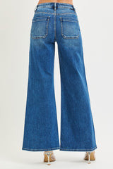High Rise Wide Jeans Front Yoke Seam Detail Dark