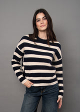 Maheen Stripe Crew Neck Sweater Navy Beige