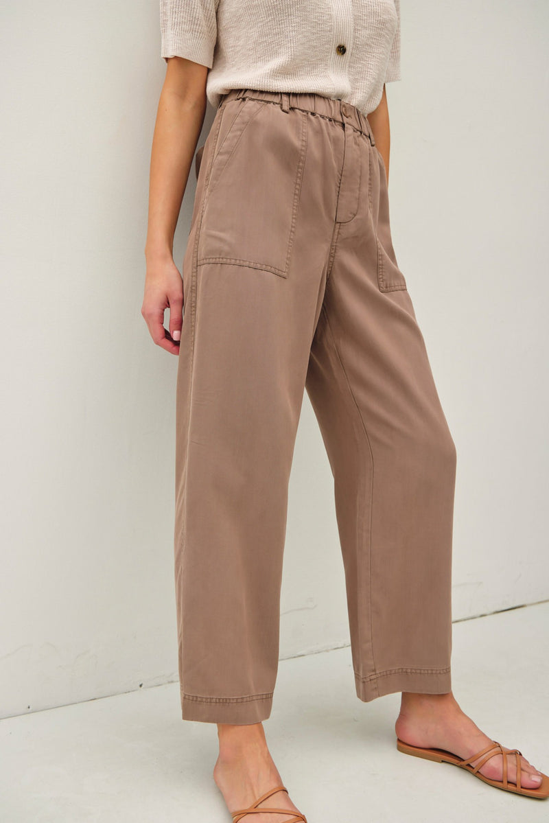 Wide Leg Tencel Drawstring Waist Pants Hazelnut