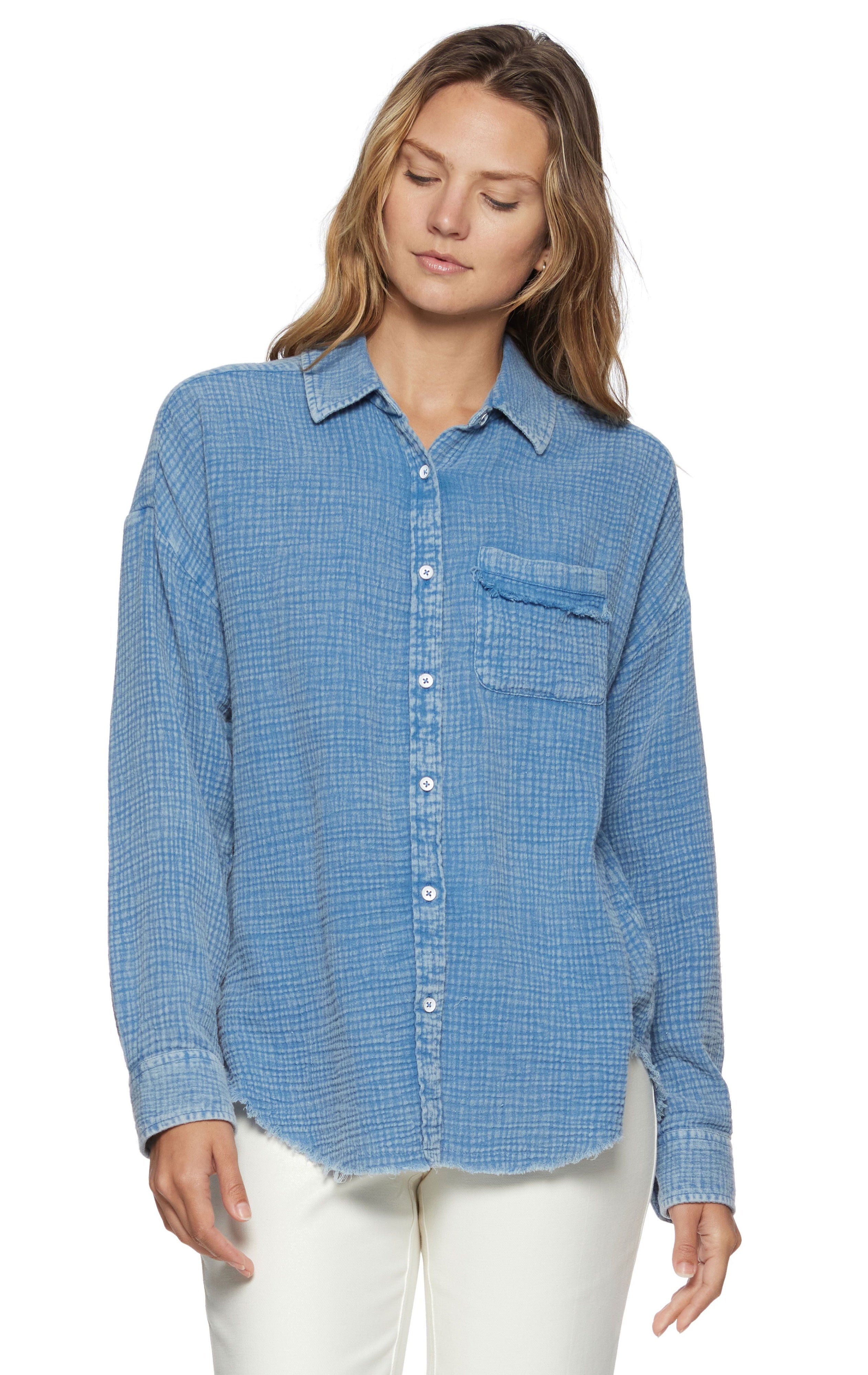 Morgandale Single Pocket Gauze Shirt Dusty Blue