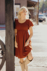 Liv Smocked Bodice Knee Length Dress Spice