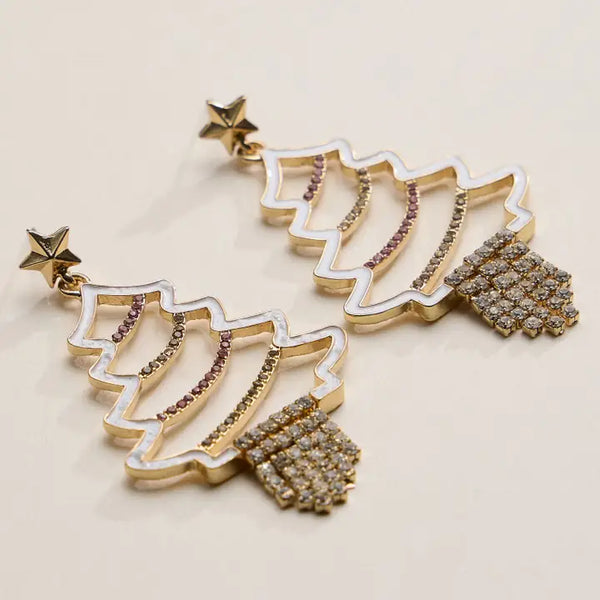 Crystal Christmas Tree Drop Earrings - White