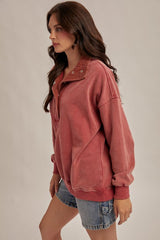 Thermal Contrast Snow Wash Sweatshirt Vintage Red