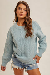 Back Cut Out Knit Sweater Pale Blue
