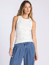 Edlin Embroidered Tank Blue Flower