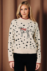 Pongo Mock Neck Dalmatian Sweater Cream + Black
