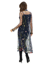 Midnight Canvas Floral Embroidered Sheer Duster Navy