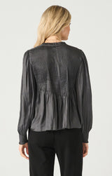 Pintuck Tie Neck Long Sleeve Blouse Coal