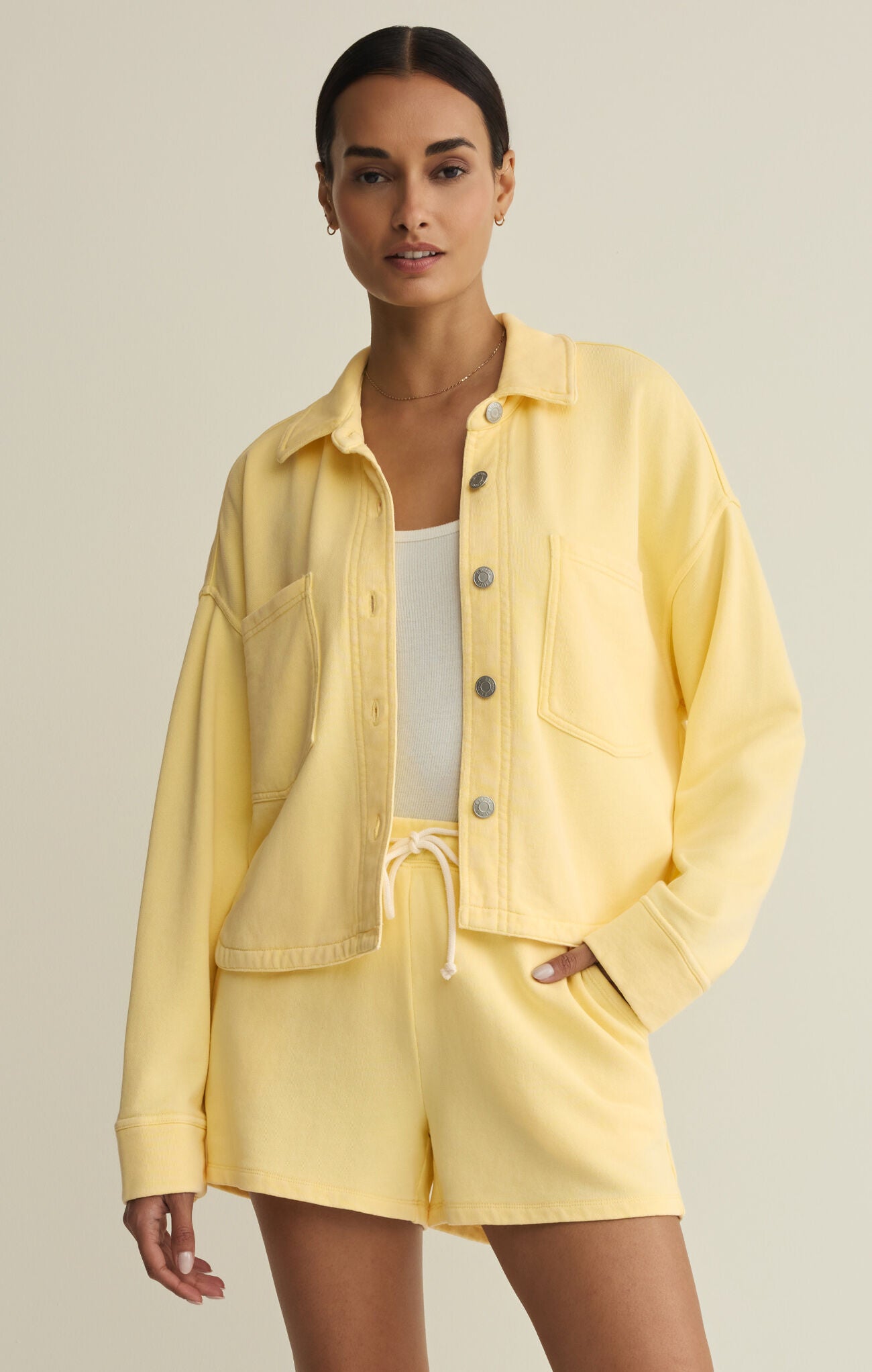 All Day Cropped French Terry Knit Jacket Lemon Citrus