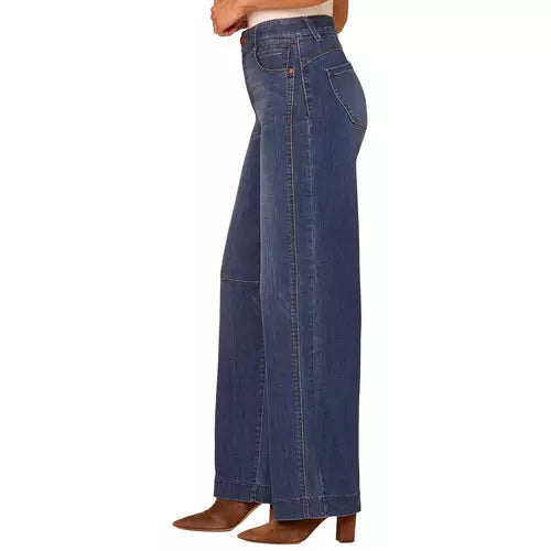Ab Solution Skyrise Double Side Seam Wide Leg Jeans Blue