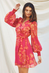 High Roller Long Sleeve Mini Wrap Dress Camellia Rose