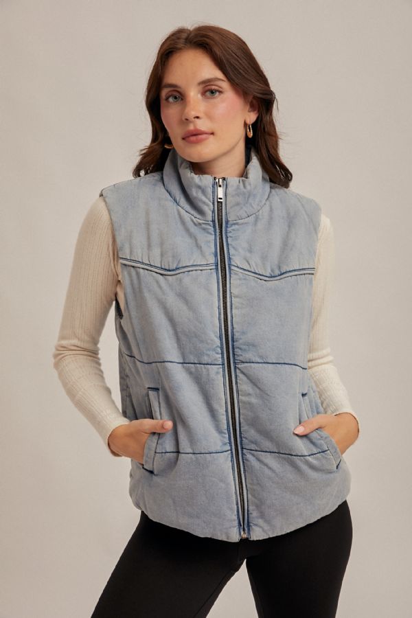 Denim Puffer Vest Denim Blue