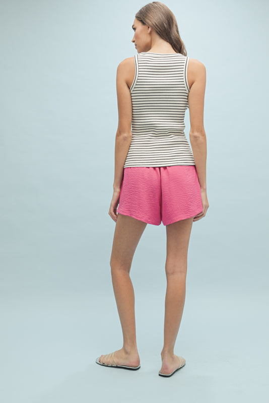 Stripped Rob Knit Vneck Tank Top Black + Cream