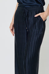 Crinkle Pleated Satin Pants Navy