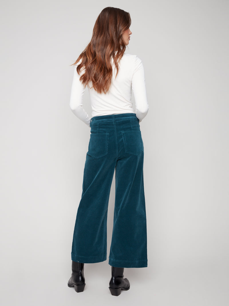 Patch Pocket Wide Leg Corduroy Pants Evergreen