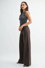 High Rise Full Length Wide Leg Denim Pants Dark Brown