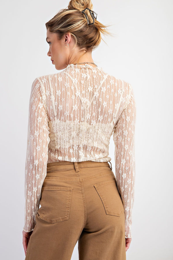 Sheer Lace High Neck Layering Top Ivory
