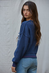 USA Rope Letter Sweater Navy