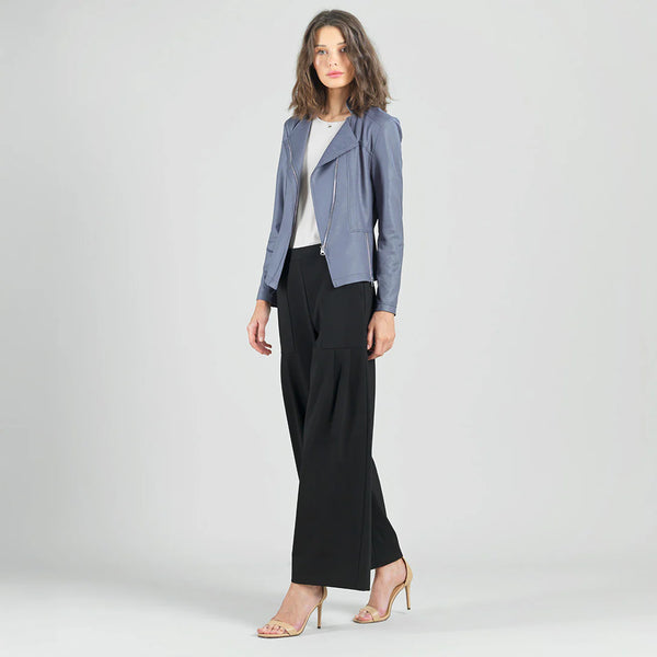 Classic Leather Knit Moto Jacket Charcoal