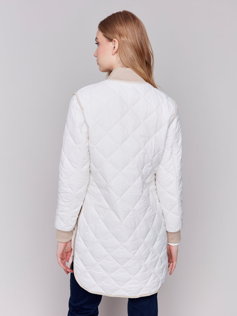 Leather Trim Reversible Quilted Puffer Jacket Champagne