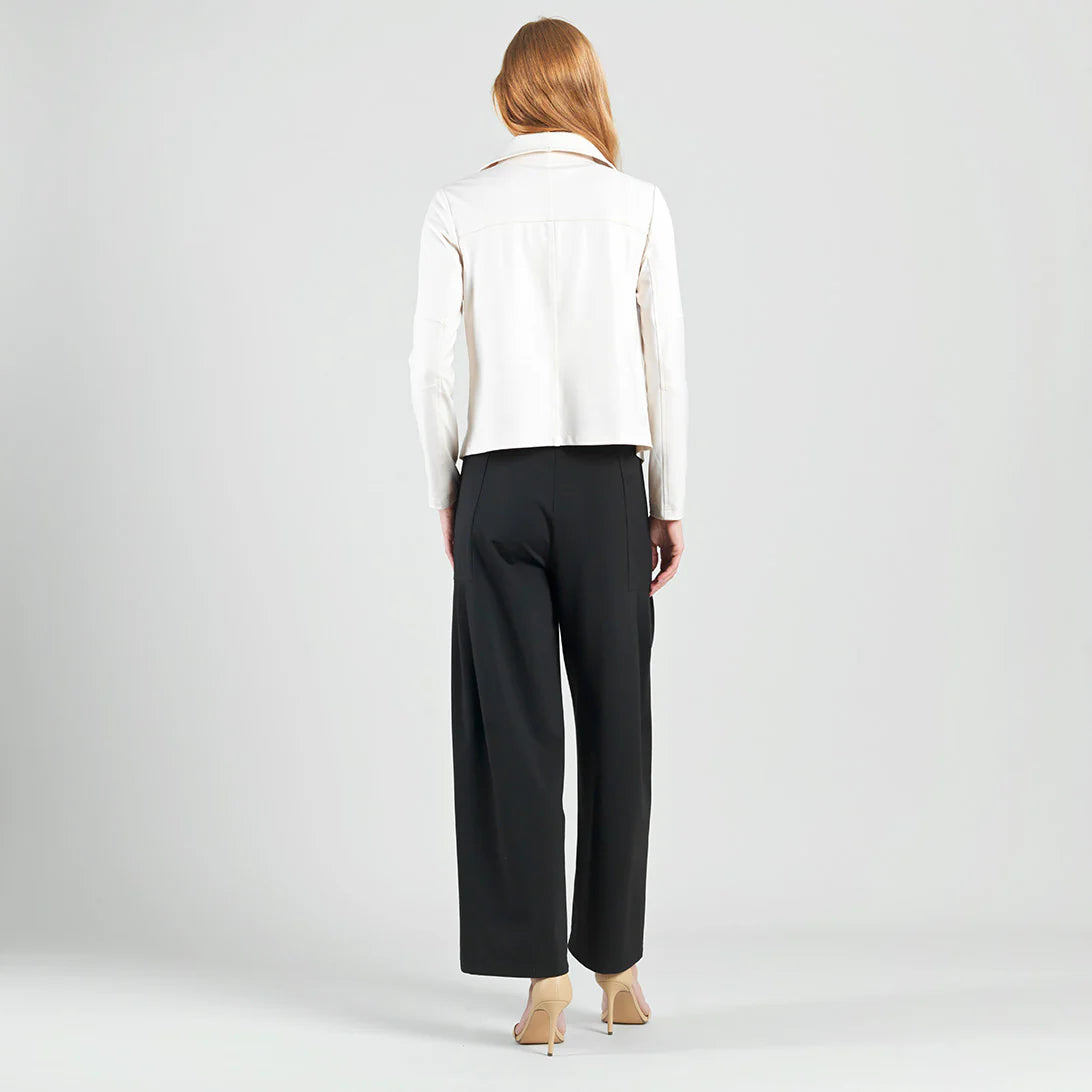 Cowl Neck Liquid Leather Moto Jacket Ivory