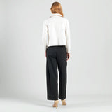 Cowl Neck Liquid Leather Moto Jacket Ivory