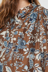 Vintage Fleur Ruffle Collared Top Blue Multi