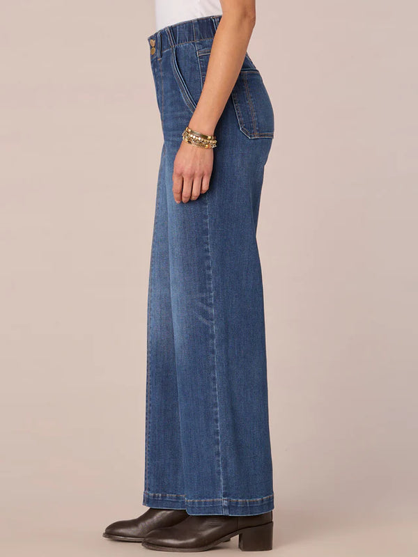 Skyrise Center Front Seam Wide Leg Jeans Blue