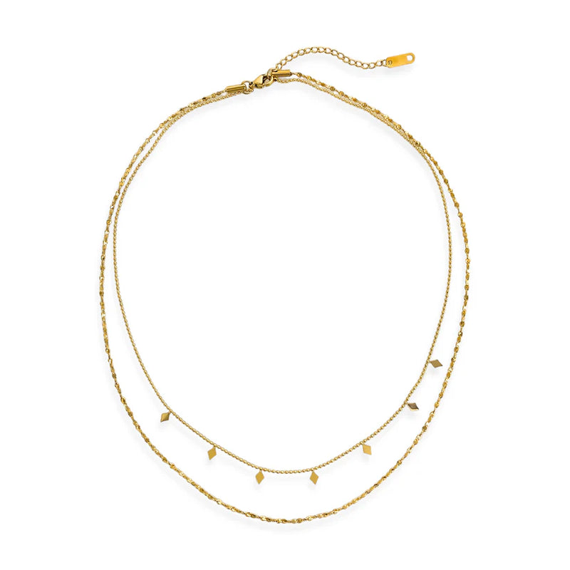 Water Resistant Double Layer Diamond Charms Necklace