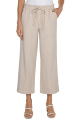 Tie Waist Wide Leg Ankle Pant Dusty Tan