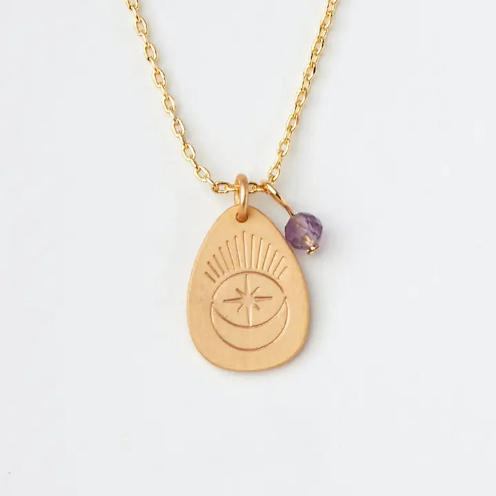 Stone Intention Charm Necklace Protection | Amethyst