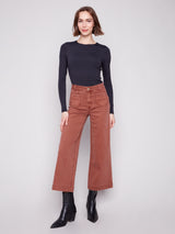 Patch Pocket Wide Leg Twill Pants Sepia