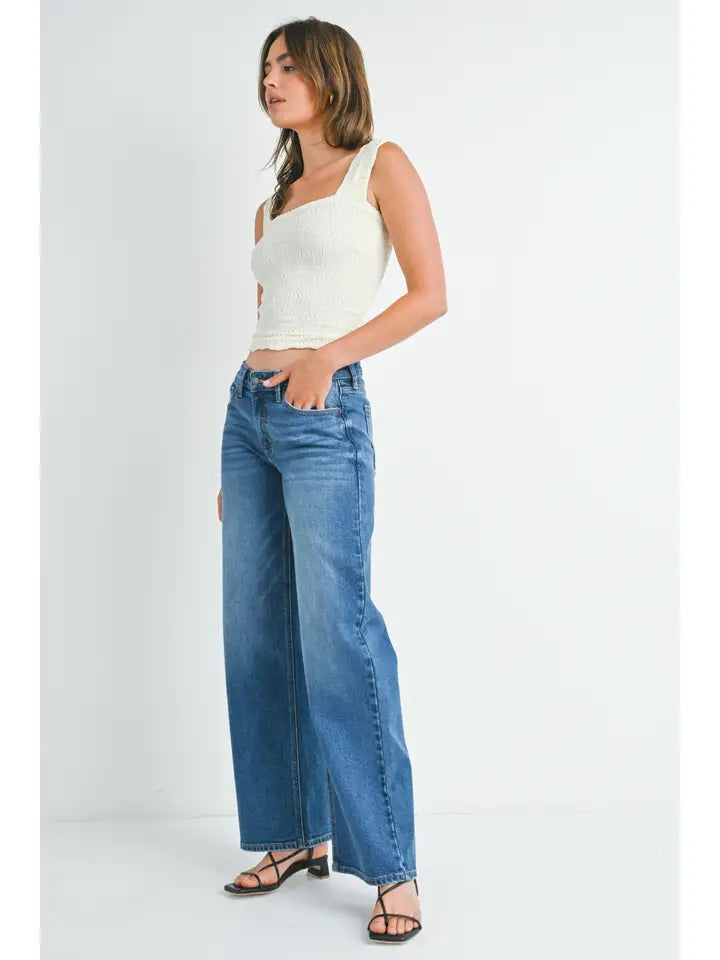 Relaxed Wide Leg Jeans Medium Denim