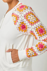 Crochet Detail Bomber Jacket Off White Combo