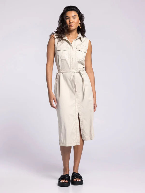 Ivy Sleeveless Belted Dress Seashell