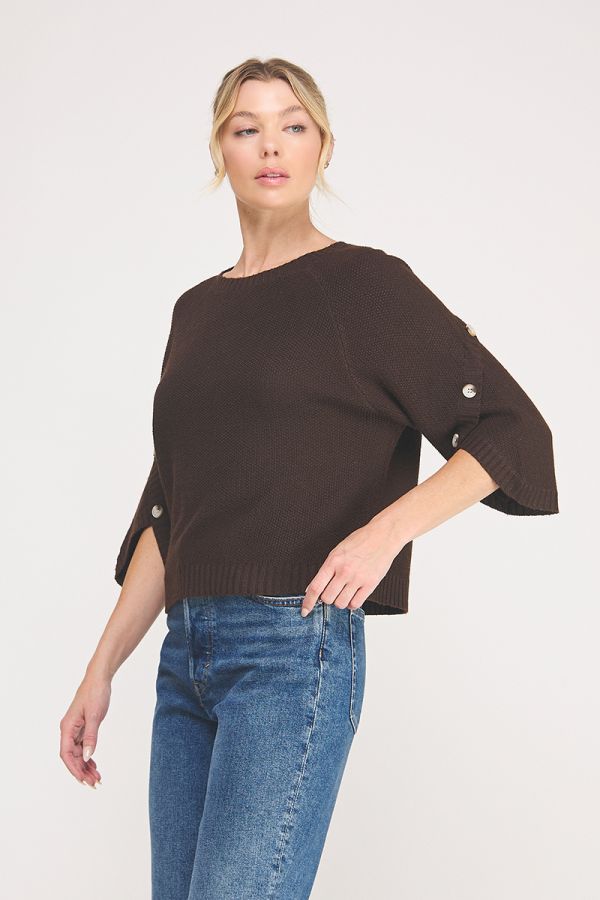 Button Sleeve Moss Stitch Sweater Chocolate