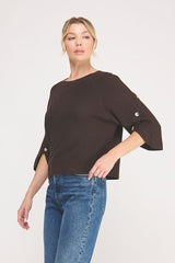 Button Sleeve Moss Stitch Sweater Chocolate