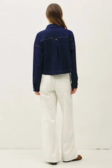 Knit Denim Cropped Shacket Dark Wash