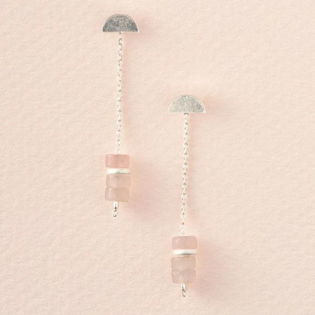 Stone Meteor Jacket Earrings Rose Quartz | Silver