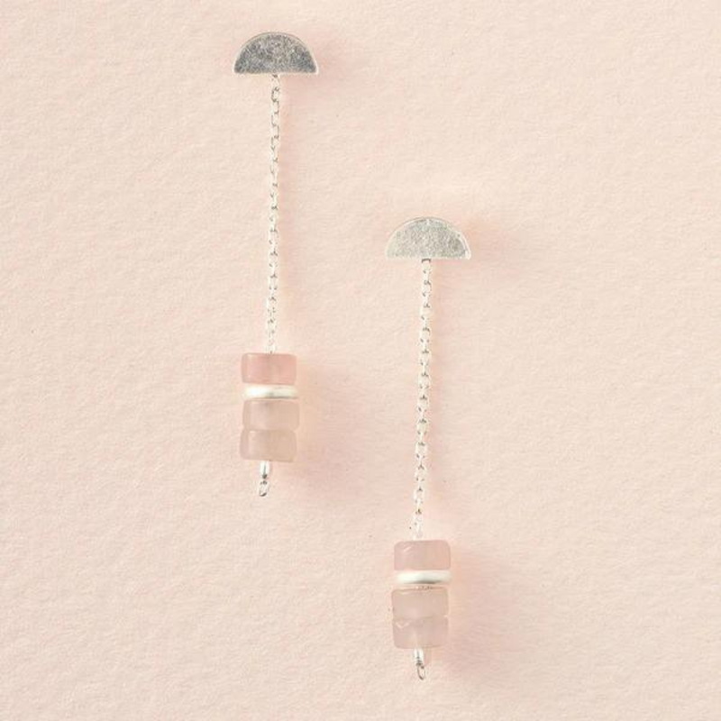 Stone Meteor Jacket Earrings Rose Quartz | Silver