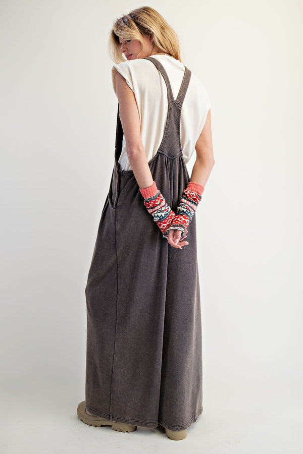 Washed Terry Knit Wide Leg Jumpsuit Ash