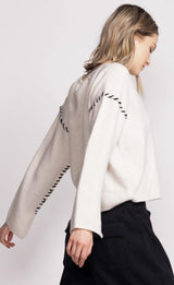 Joelle Whipstitch Crew Neck Sweater Off White
