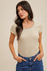 Floral Lace Cabbage Hem Tee Aqua