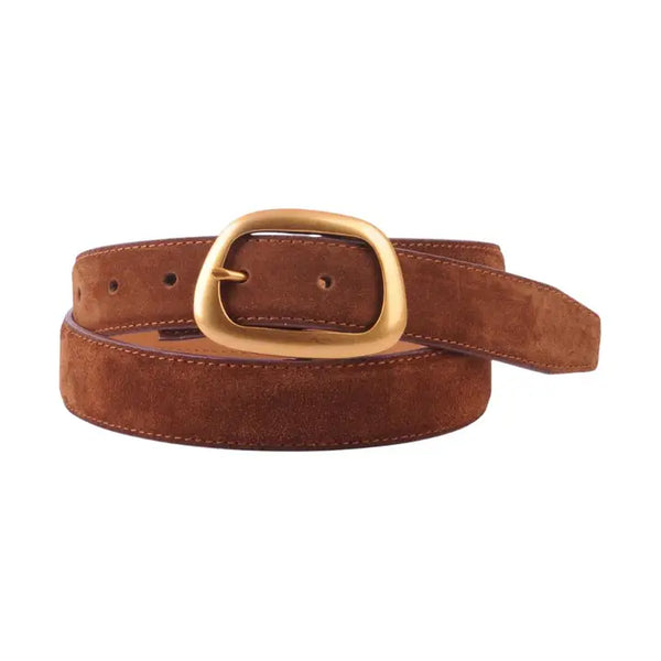 Organic Shape Buckle Suede Belt Caramel