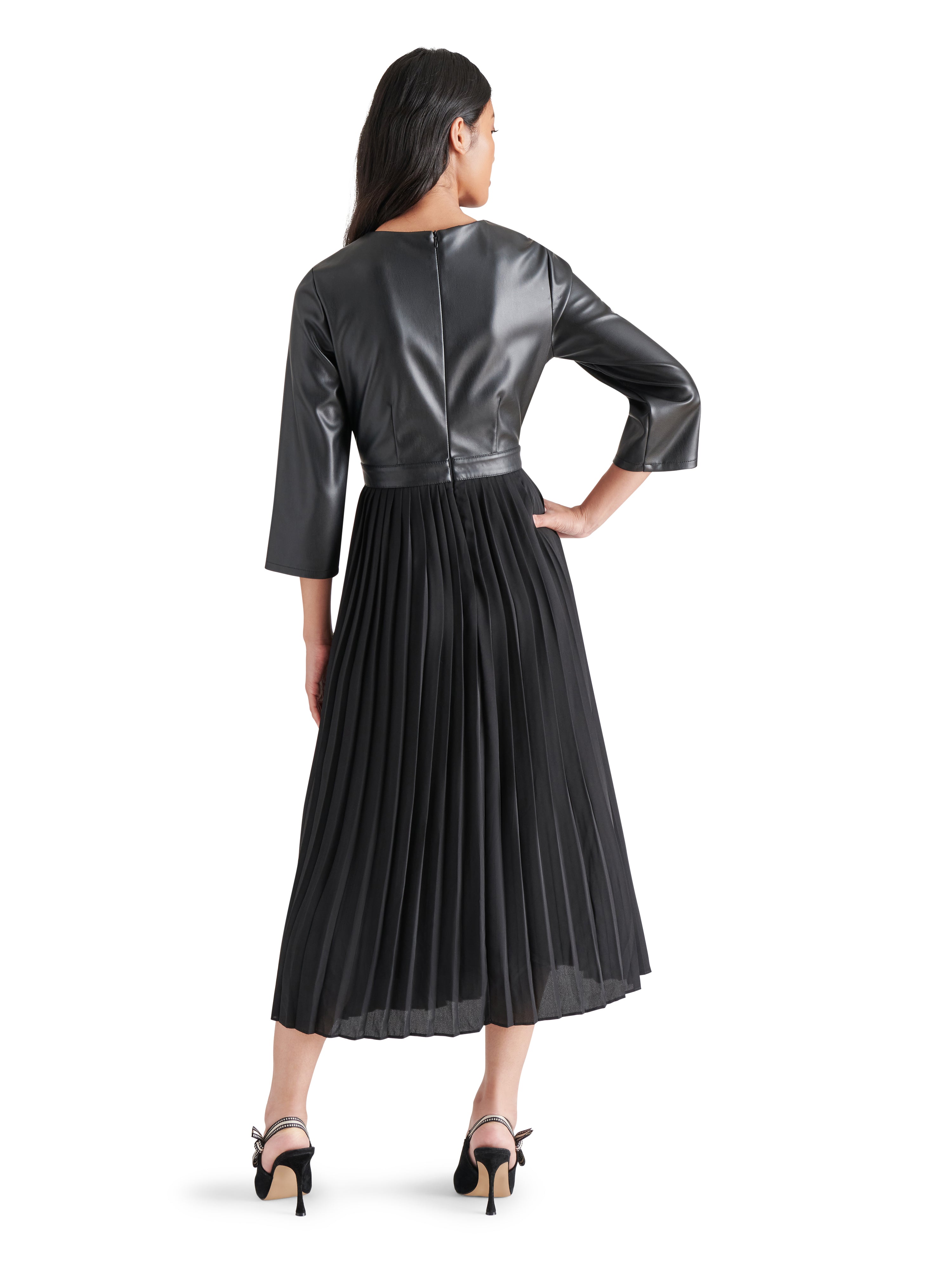 Knox Contrast Long Sleeve Midi Dress Black
